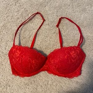 Pink Victoria secret the date push up bra in red lace size 34DD